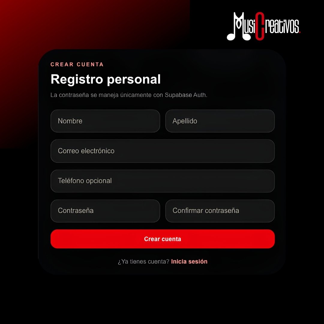 MusiCreativos App - registro personal