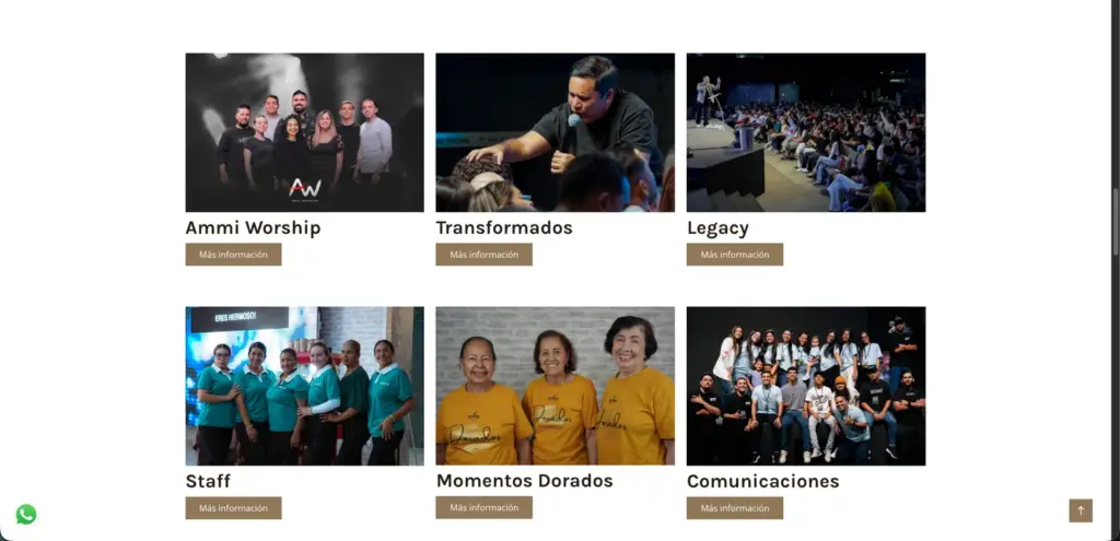 Sección Involúcrate con ministerios y equipos de Ammi Central