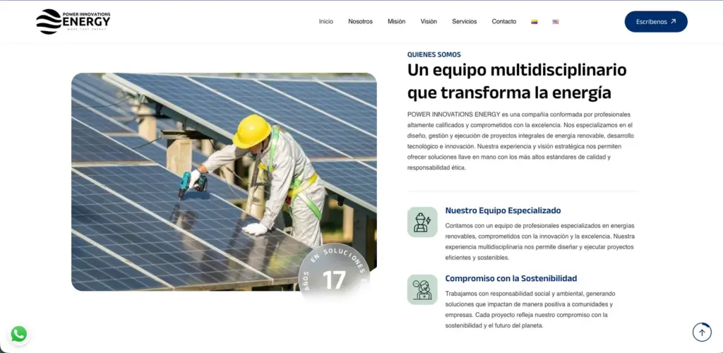 Sección Quiénes somos de Power Innovations Energy