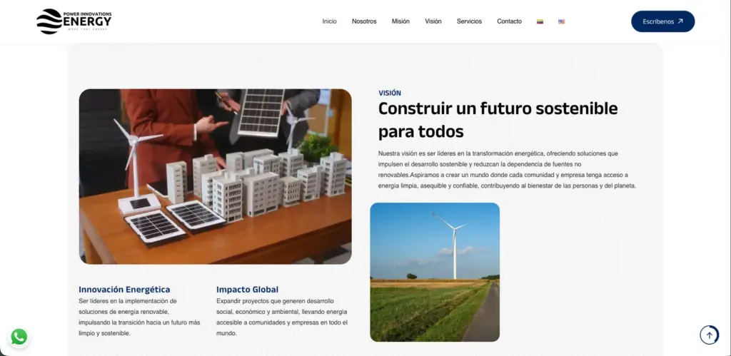 Sección de visión y sostenibilidad de Power Innovations Energy