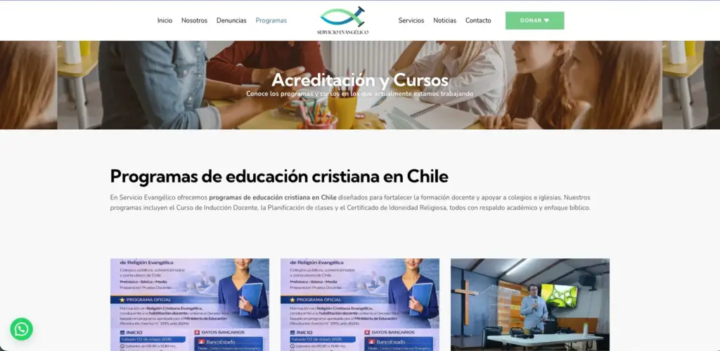 Página de programas de educación cristiana de Servicio Evangélico