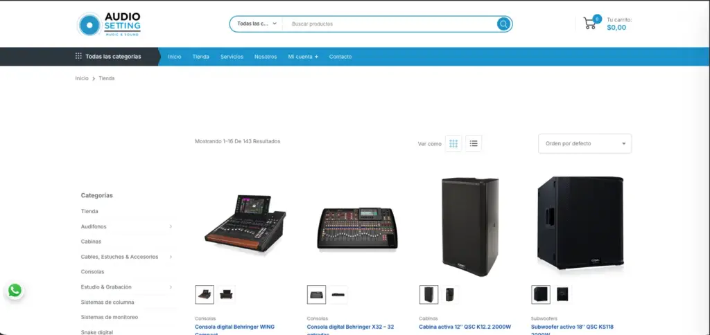 Catálogo de productos WooCommerce de Tienda Audio Setting