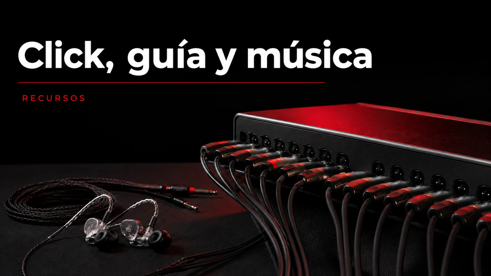 Audífonos in-ear y conexiones de una interfaz para monitoreo musical
