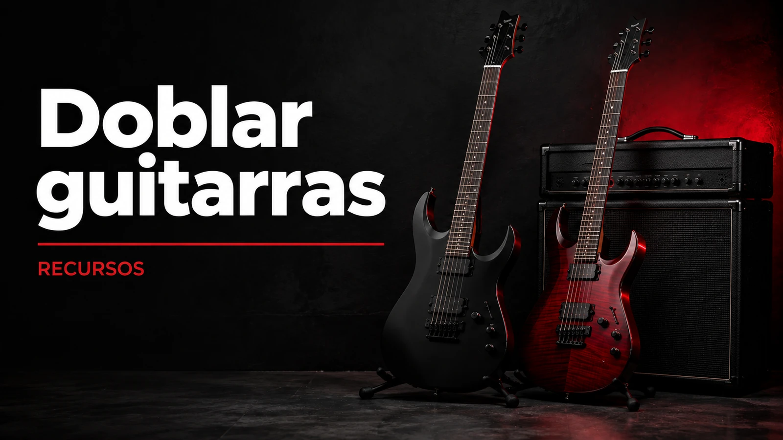 Dos guitarras eléctricas junto a un amplificador en un entorno de grabación