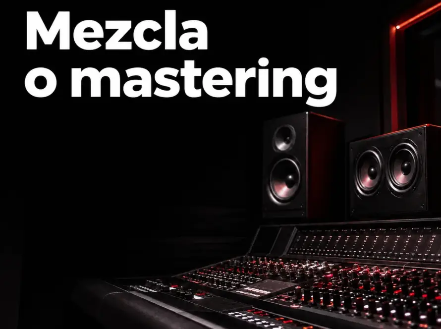 Mesa de mezcla y monitores de estudio para revisar el balance de una canción